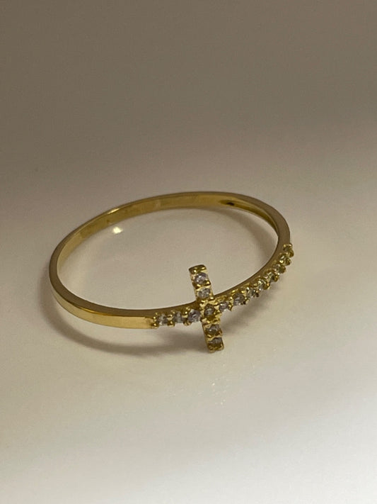 18K Yellow Gold Cz Cross Ring