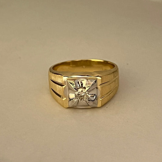 18K Two-Tone Gold  Men's Ring with Diamond