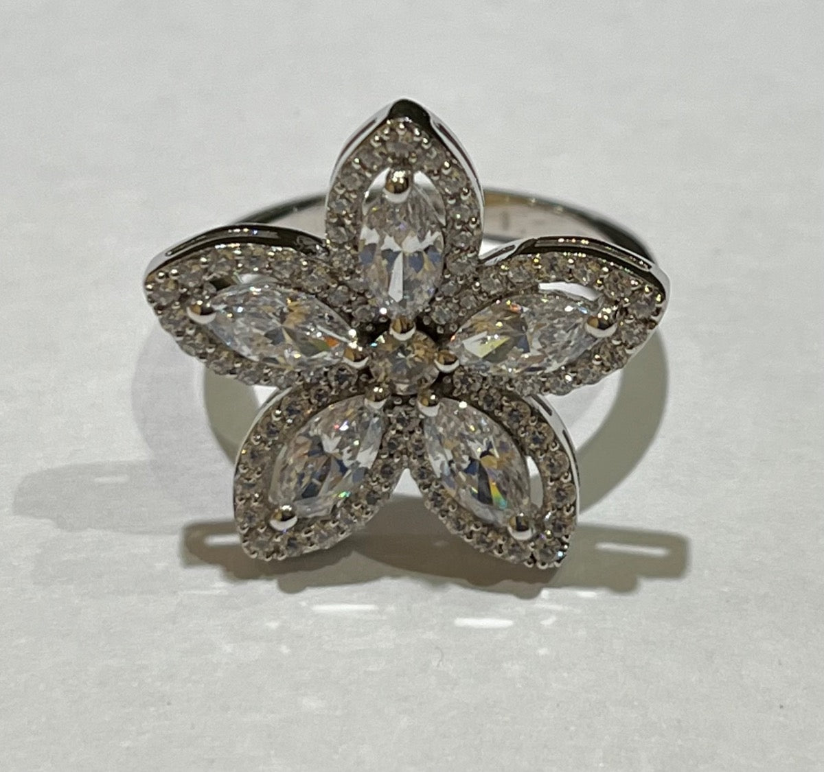 Silver Flower  Ring with CZ