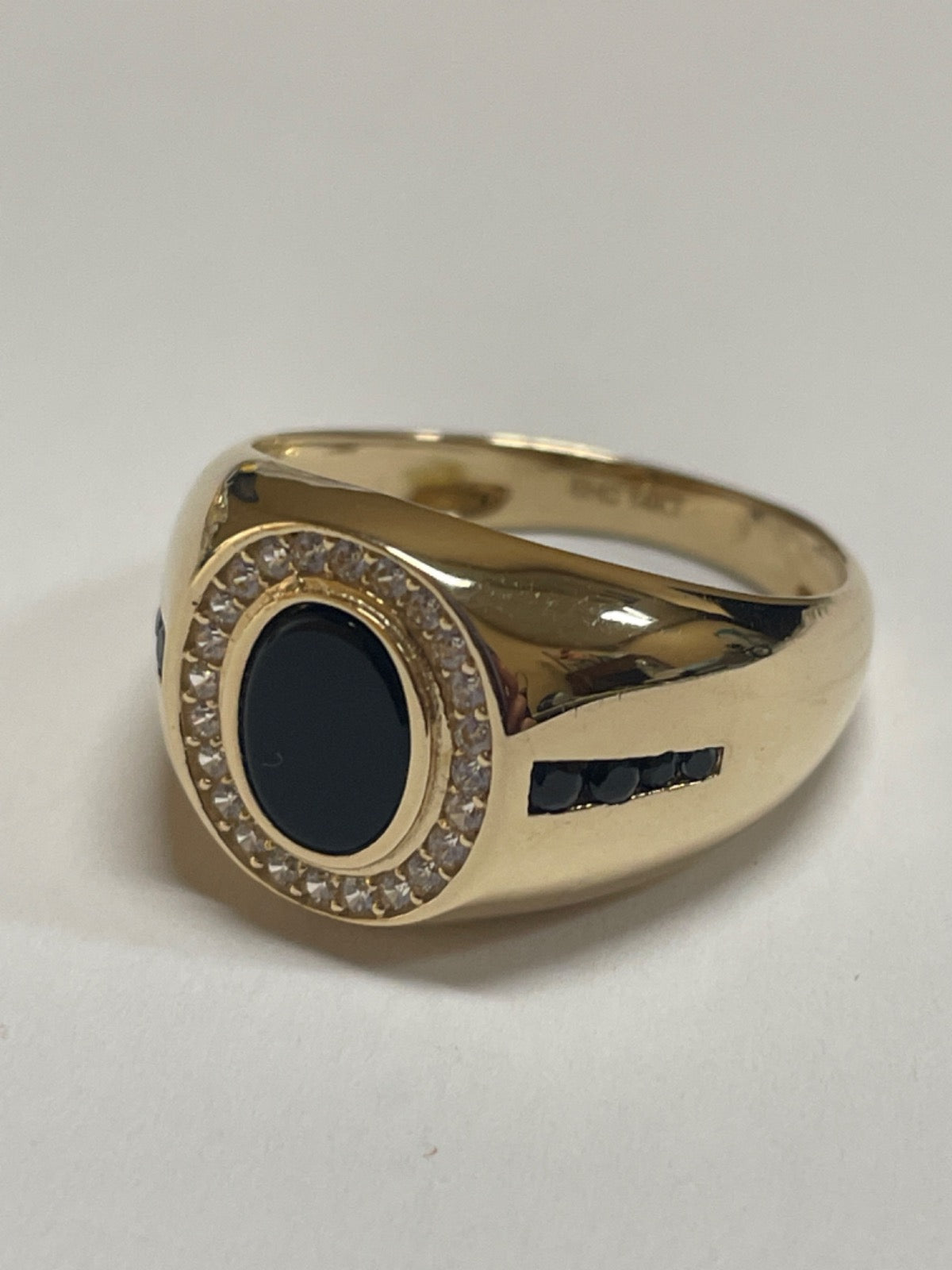 14K Yellow Gold  Men's Ring with CZ and Onyx