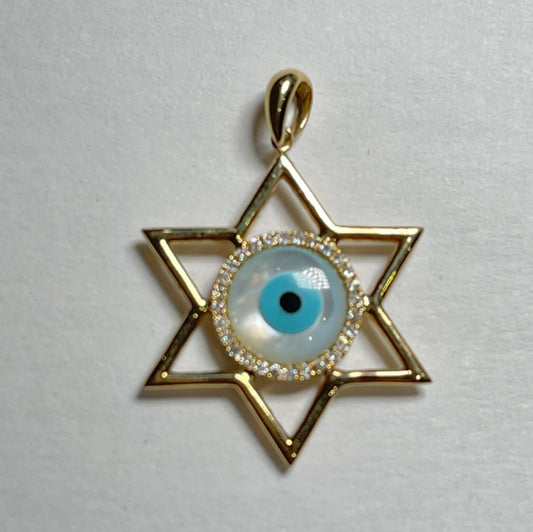 14K Yellow Gold Eve Eye David Star  Pendant with Diamond