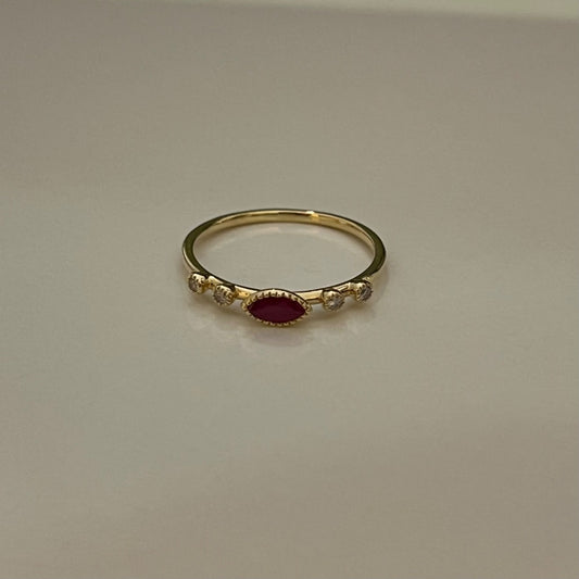 14K Yellow Gold  Ring with Diamond and Ruby