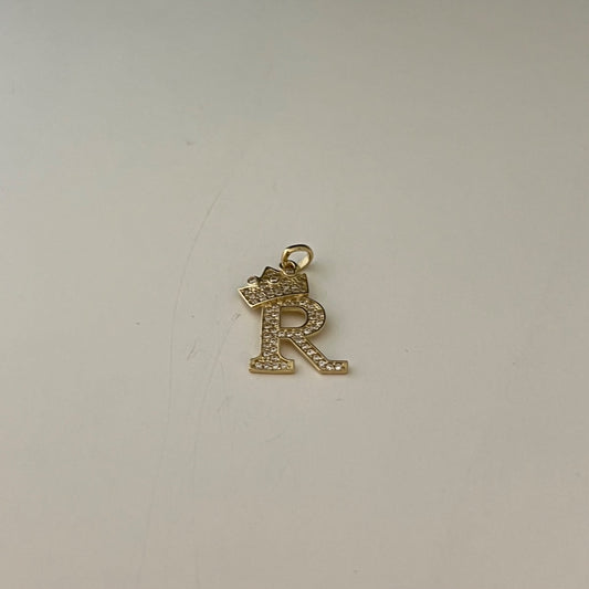 14K Yellow Gold Letter “R”  Pendant with CZ