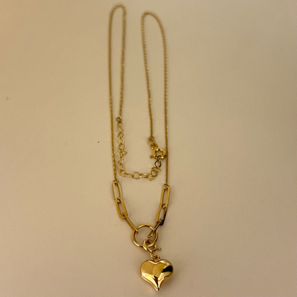 18K Yellow Gold Heart  Charm Necklace Set