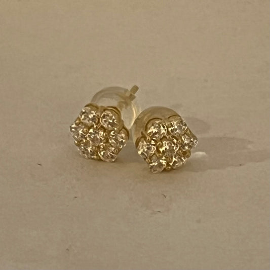 14K Yellow Gold Flower  Earring with CZ