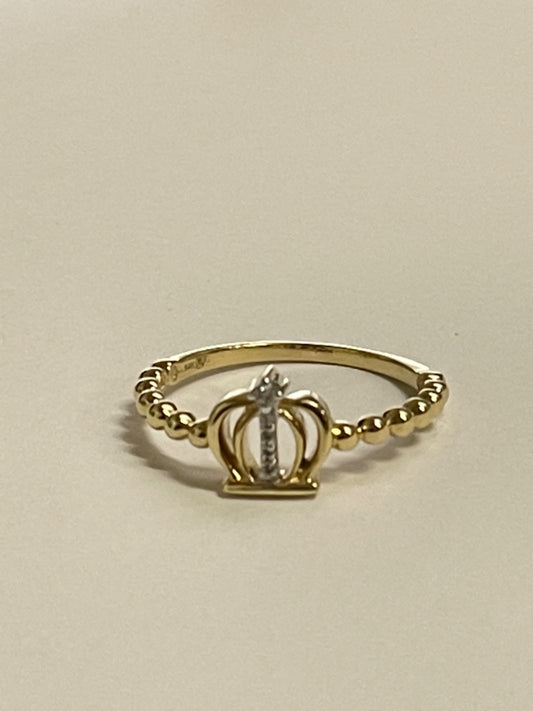 14K Yellow Gold Crown Ring with Diamond