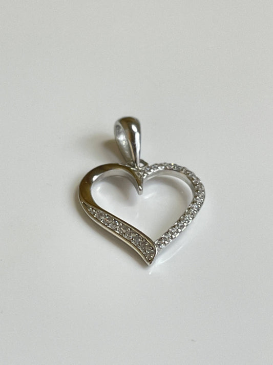 White Silver Heart  Pendant with CZ