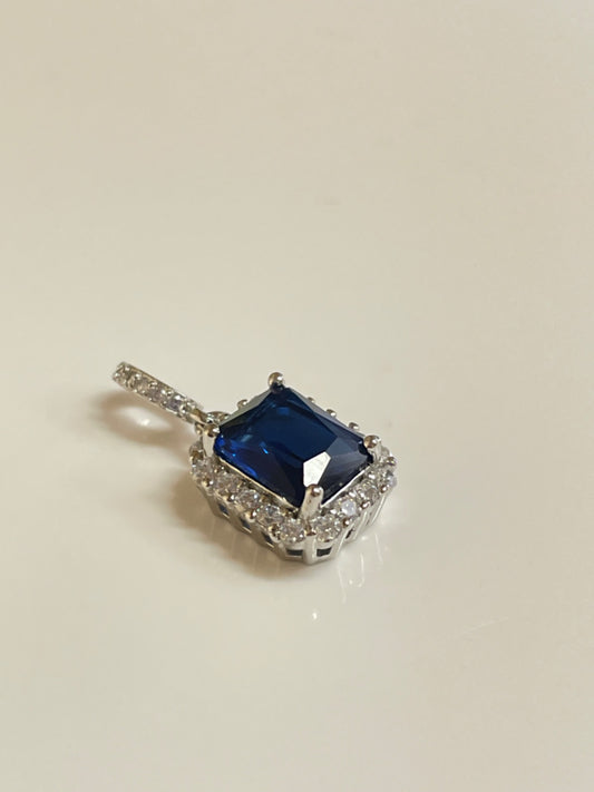 Silver Blue Emerald Cut Cz Earring