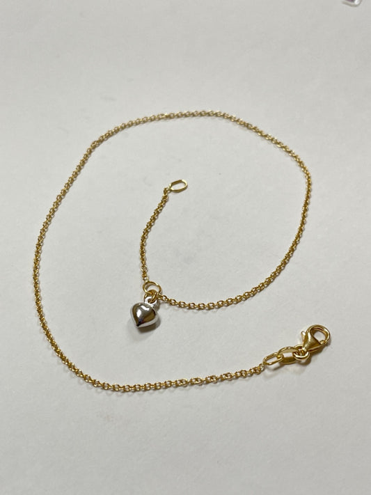 18K Yellow Gold White Hear  Anklet