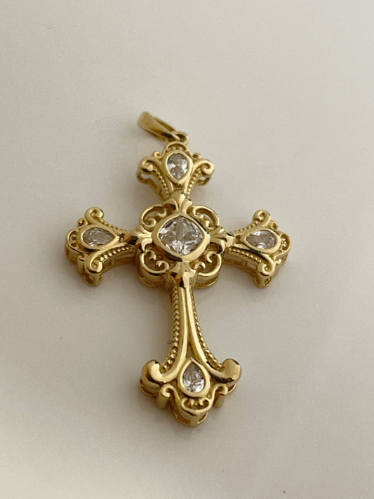 14K Yellow Gold Cross Pendant with CZ