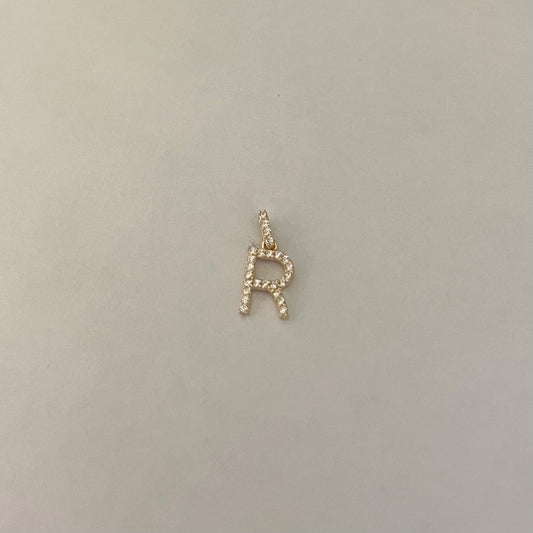 14K Yellow Gold Letter R Pendant with CZ