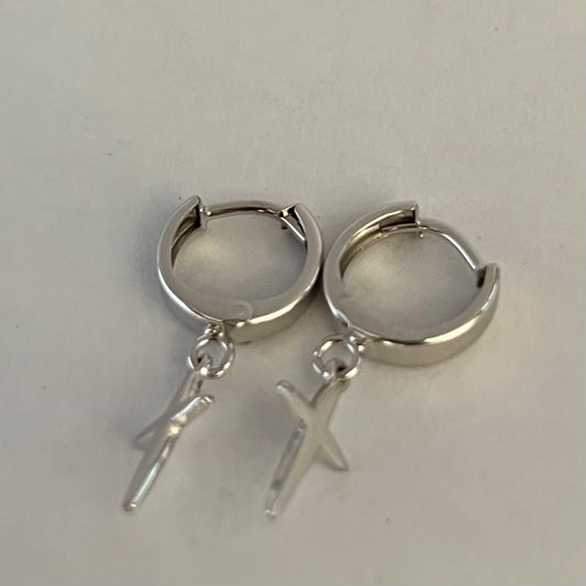 14K White Gold Cross  Earring