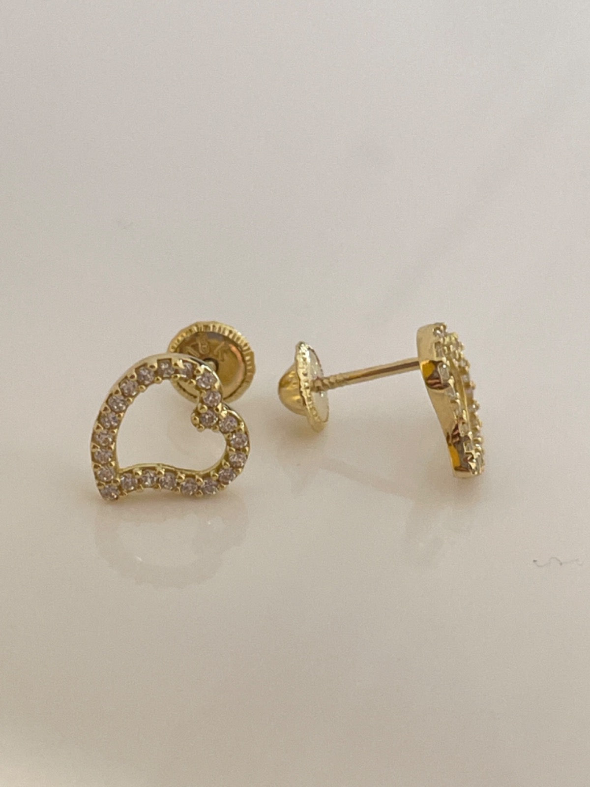 18K Yellow Gold Heart  Earring with CZ
