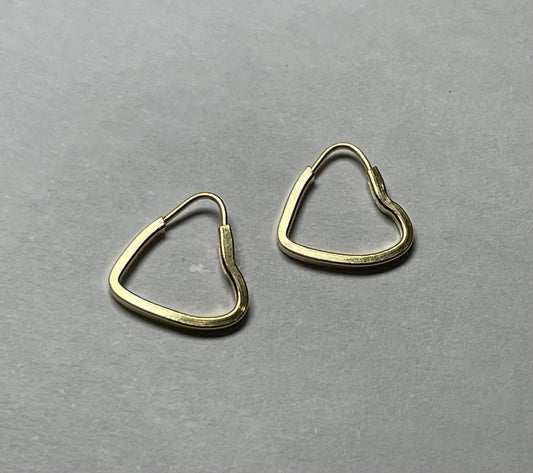 18K Yellow Gold Hoops Heart  Earring