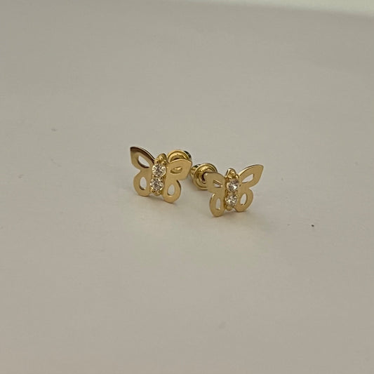 14K Yellow Gold Butterfly Earring with CZ