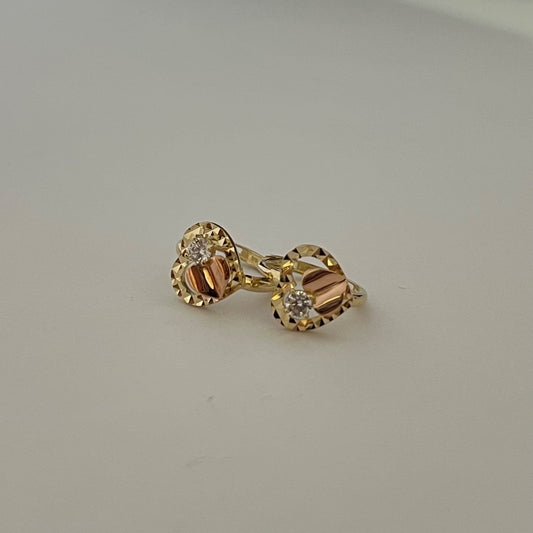 14K Two-Tone Gold Heart Hoop  Earring with CZ