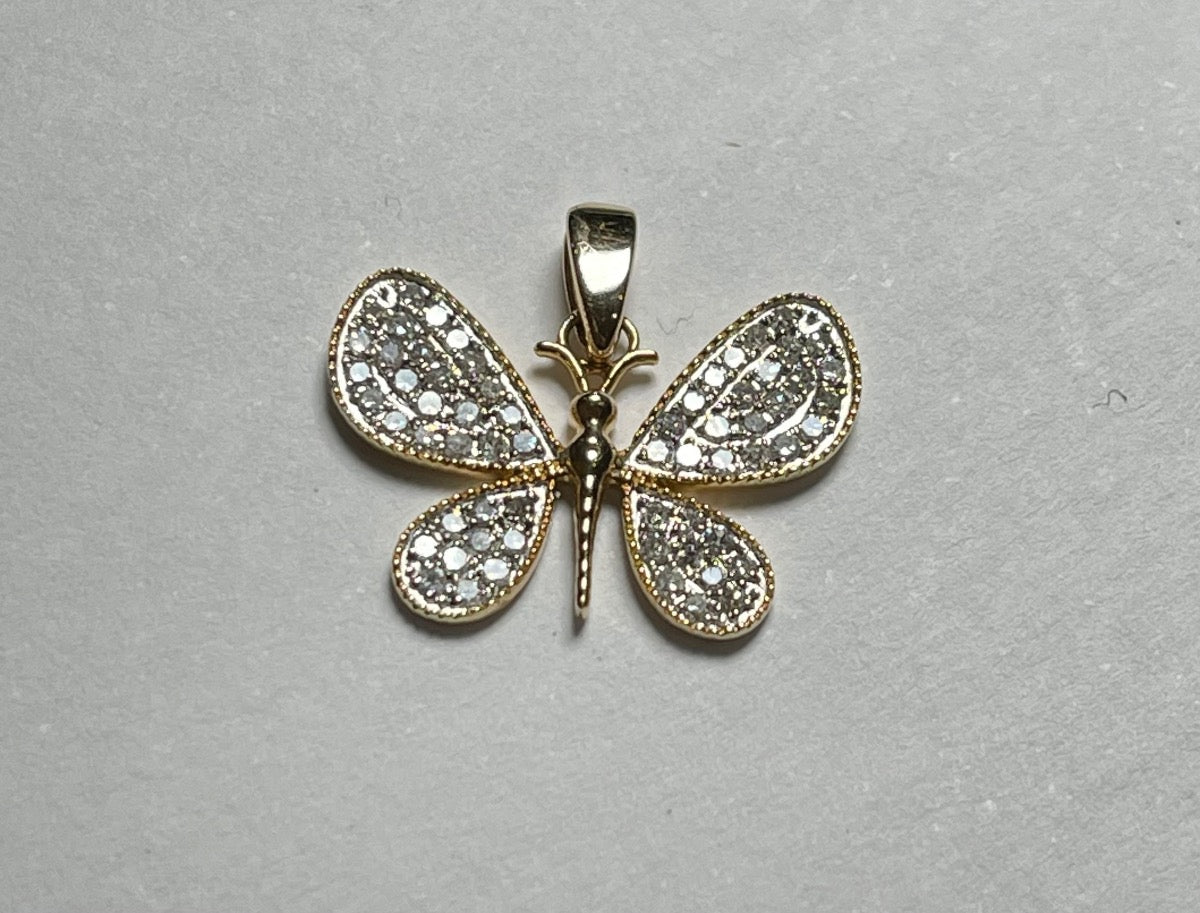 14K Yellow Gold Butterfly  Pendant with Diamond