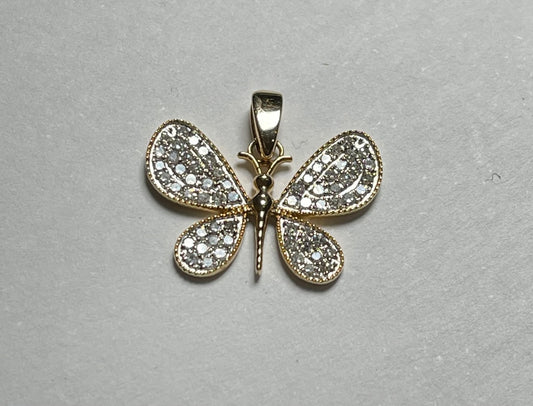 14K Yellow Gold Butterfly  Pendant with Diamond