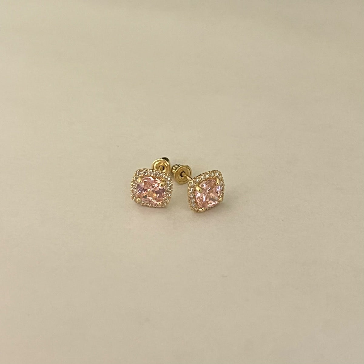 14K Yellow Gold Pink  Earring with CZ