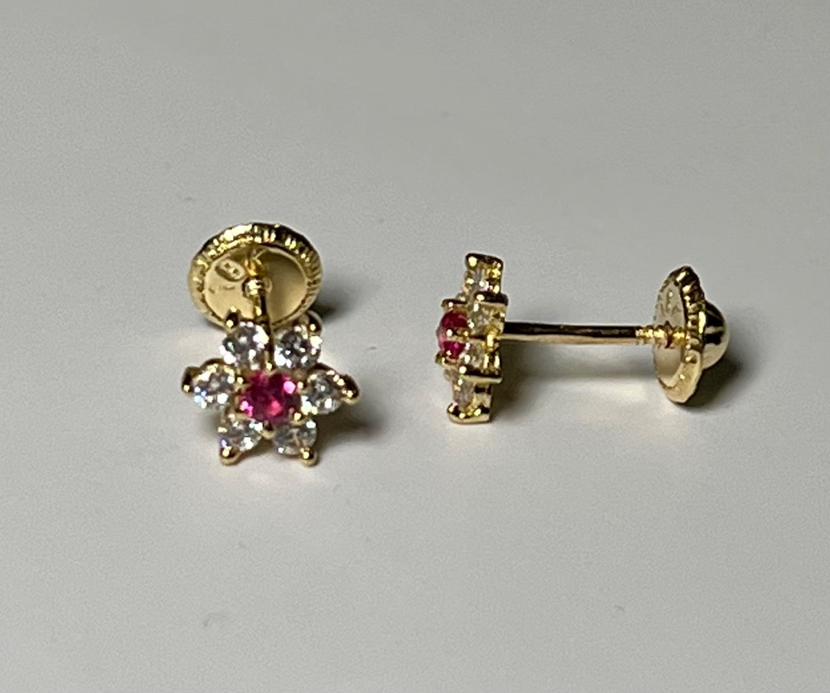 18K Yellow Gold Flower  Earring with CZ