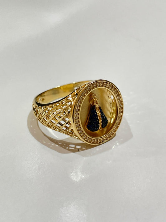 18K Yellow Gold Our Mother  Ring with CZ