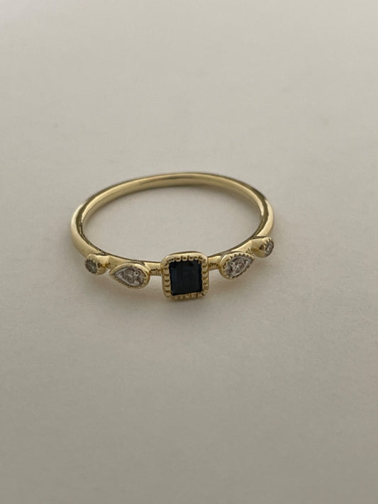 14K Yellow Gold  Ring with Diamond and Sapphire