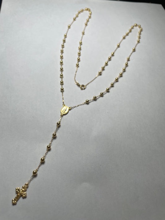 18K Yellow Gold Rosary Charm Necklace Set