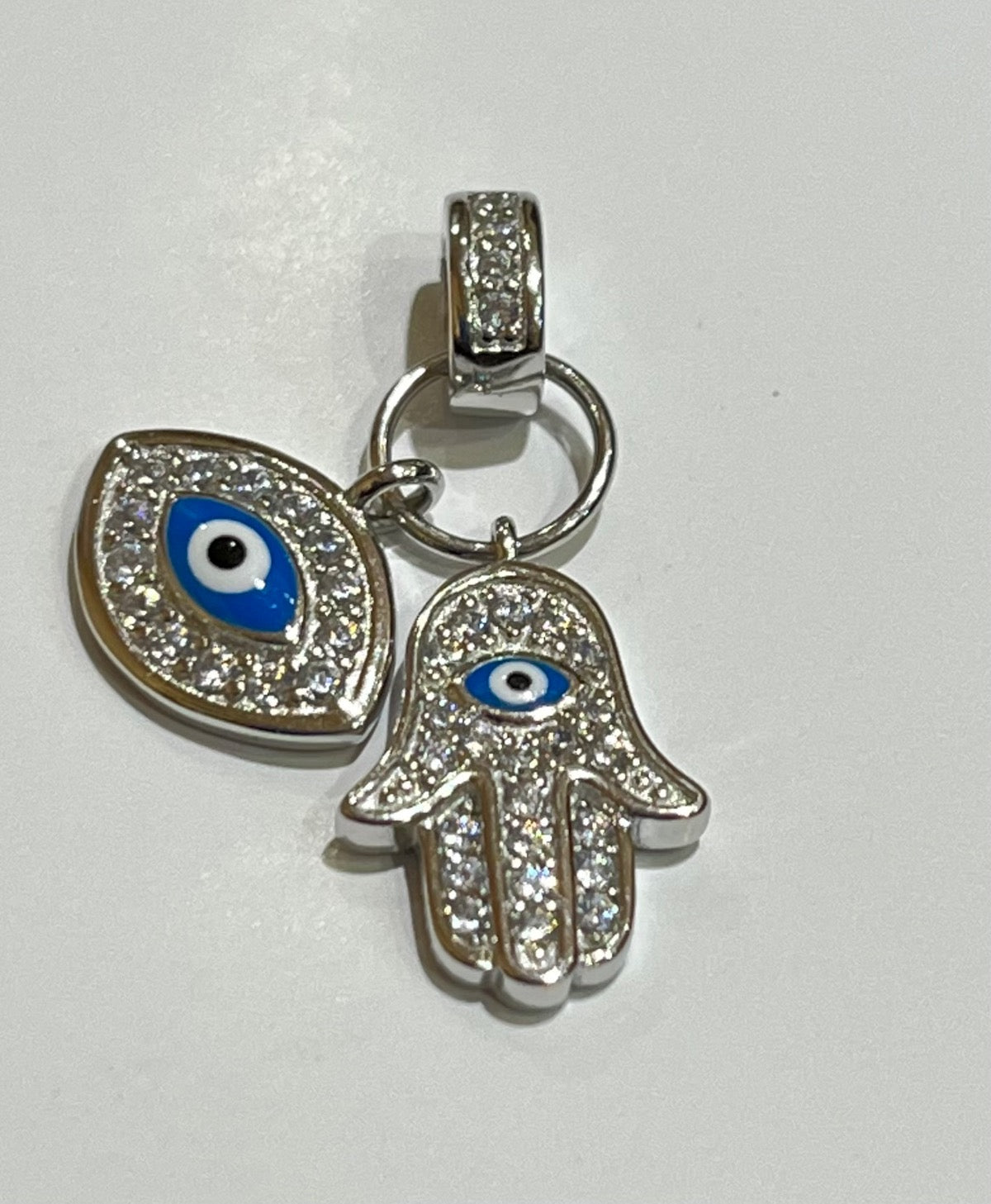 Silver Eve Eye and Hand Of God  Charm with CZ