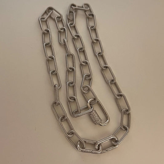 Silver Paper Clip  Chain with CZ