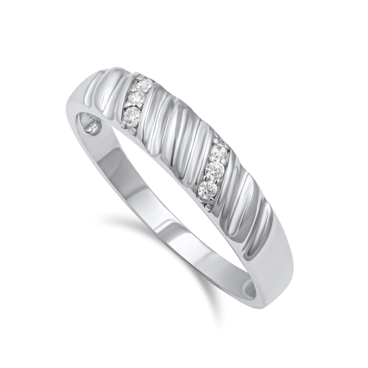 Silver Wedding Band with CZs